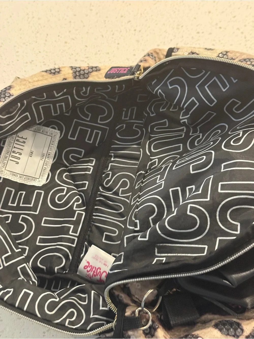 Justice Leopard Sequin Backpack with Pink & Gold Logo